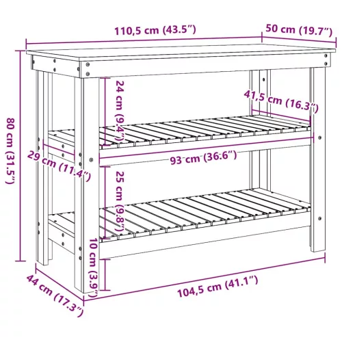  Munkapad polcokkal Viaszbarna 110.5 x 50 x 80 cm Tömör fenyőfa
