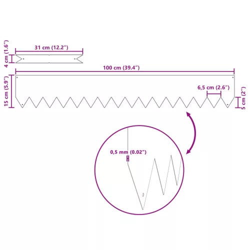  Fűszegély 50 db Fekete 100x0.5x15 cm Acél