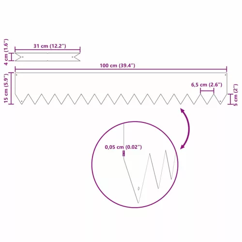  Gyepszegélyek 10 pcs Barna 100 x 0.5 x 15 cm Időjárásálló acél