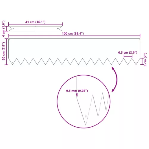  Fűszegélyek 20 db Olívazöld 100x0.5x20 cm Acél