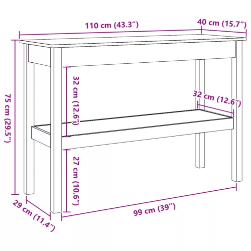  Konzolasztal Viaszbarna 110 x 40 x 75 cm Tömör fenyőfa