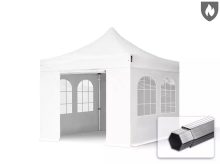   Professional összecsukható sátor PROFESSIONAL 620g/m2 tűzálló ponyvával, alumínium szerkezettel, 4 oldalfallal, hagyományos ablakkal - 3x3m fehér
