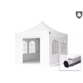   TP 3x3m összecsukható 850N alumínium pavilon, 4 db oldalfallal, hagyományos ablakkal, tűzálló - fehér