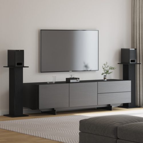  Hangszórótartók 2 db Fekete Tölgy 30x30x80 cm Szerelt Fa