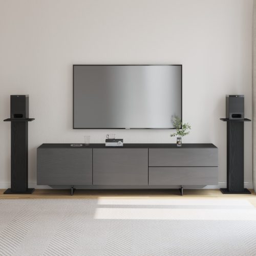  Hangszórótartók 2 db Fekete Tölgy 30x30x80 cm Szerelt Fa