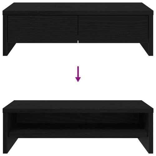  fekete tölgy szerelt fa monitorállvány fiókokkal 50x27x15 cm