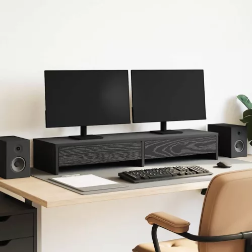  fekete tölgy szerelt fa monitorállvány fiókokkal 100x27x15 cm