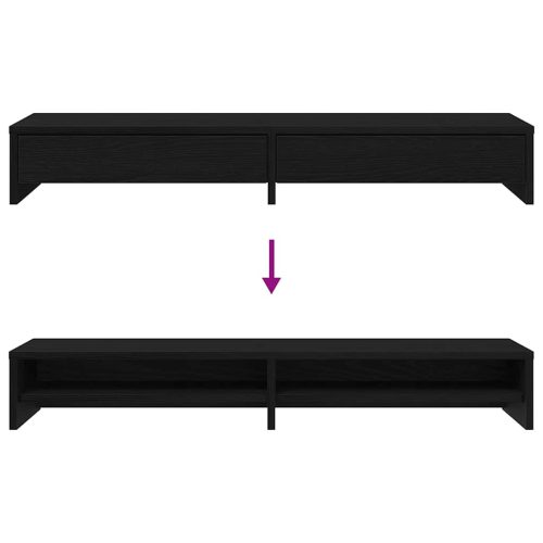  fekete tölgy szerelt fa monitorállvány fiókokkal 100x27x15 cm