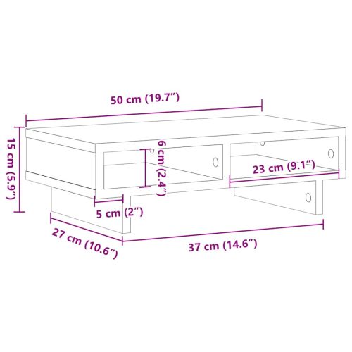  fekete tölgy színű szerelt fa monitorállvány 50 x 27 x 15 cm