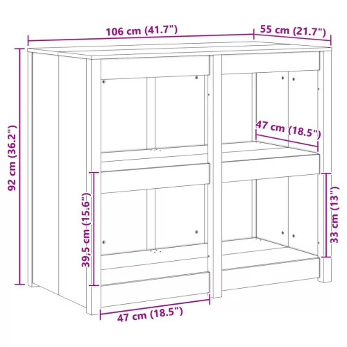  kültéri konyhai szekrény 106x55x92 cm tömör fenyőfából