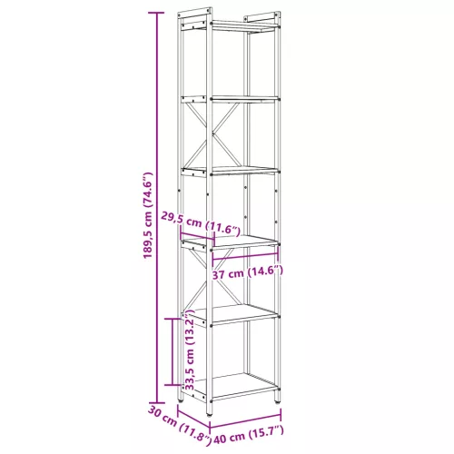  Könyvszekrény Musta tammi 40 x 30 x 188 cm Faanyag