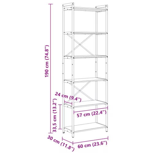  Könyvszekrény Füstölt tölgy 60 x 30 x 188 cm MDF és Acél