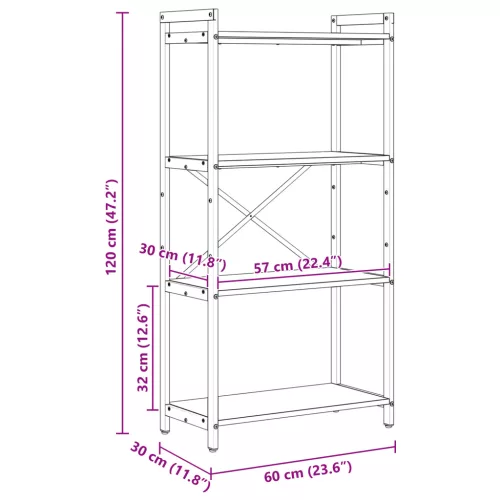  Könyvszekrény Régi fa 60 x 30 x 118 cm Fa és Acél