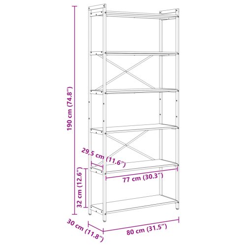  Könyvszekrény Musta tammi 80 x 30 x 188 cm Fa és Acél