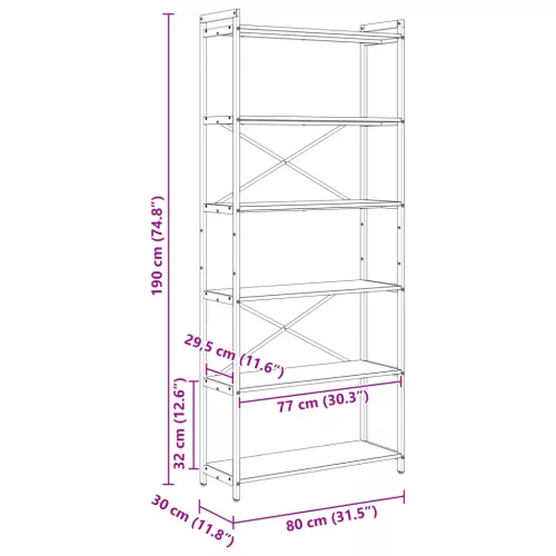  Könyvszekrény Szürke sonoma 80 x 30 x 188 cm Faanyag