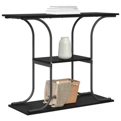  Konzolasztal polcokkal tárolóval Musta tammi 101 x 35 x 80.5 cm Faanyag