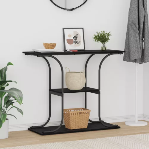  Konzolasztal polcokkal tárolóval Musta tammi 101 x 35 x 80.5 cm Faanyag