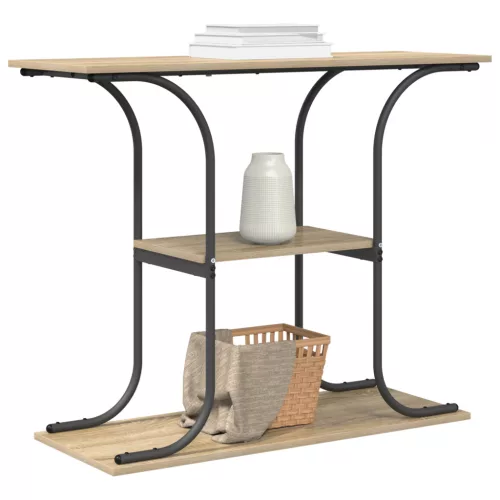  Konzolasztal polcokkal tárolóval sonoma tölgy 101 x 35 x 80.5 cm Faanyag