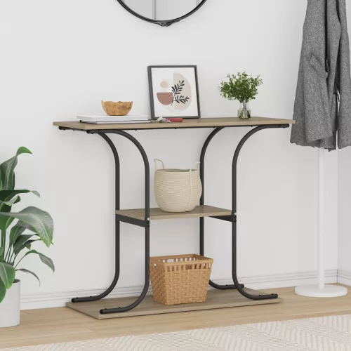  Konzolasztal polcokkal tárolóval sonoma tölgy 101 x 35 x 80.5 cm Faanyag