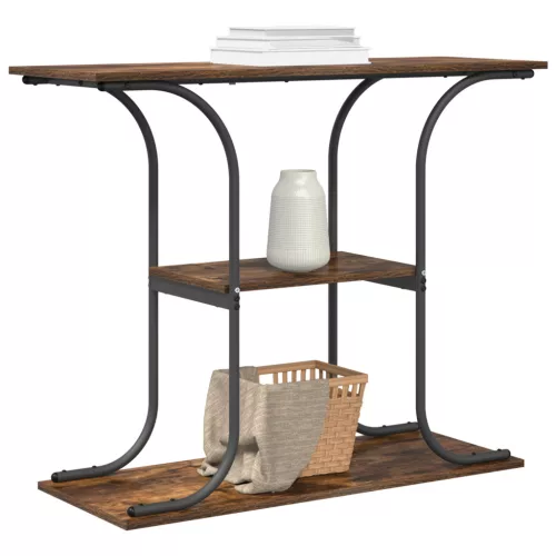  Konzolasztal polcokkal tárolóval Füstölt tölgy 101 x 35 x 80.5 cm Faanyag