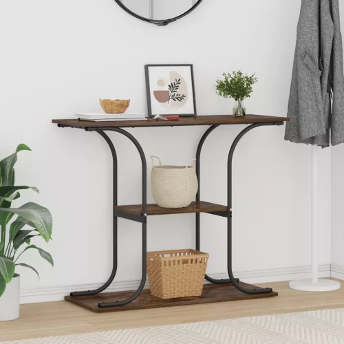  Konzolasztal polcokkal tárolóval Füstölt tölgy 101 x 35 x 80.5 cm Faanyag