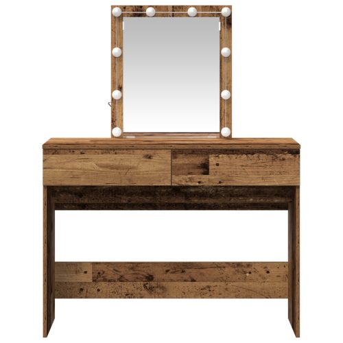  Öltöztetőasztal Tükrökkel és LED Fényekkel Régi Fa Műszaki Fa