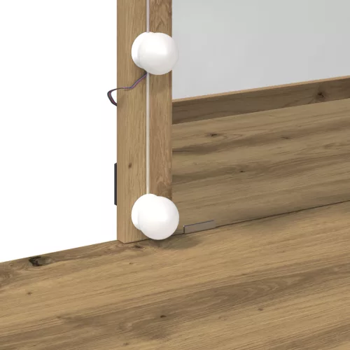  Fésülködőasztal tükörrel és LED-ekkel, Artisan tölgy, rétegelt fa