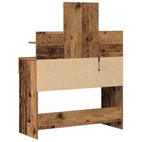  Sminkasztal Tükörrel és LED Világítással Régi Fa Kivitelben