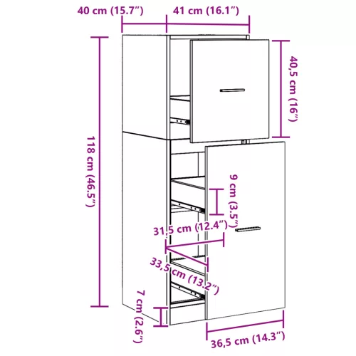  Patikás Szekrény Fekete Tölgy 40x41x118 cm Műanyag Fa