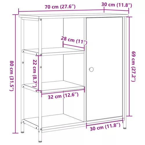  Fekete tölgy oldalfiók 70x30x80 cm Ragasztott fa