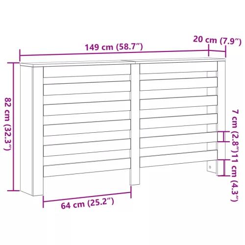  Radiátor Burkolat Fekete Tölgy 149x20x82 cm Mérnöki Fa