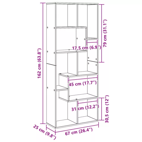  Falat elválasztó könyvespolc Fekete tölgy 67x25x161.5 cm Szerelt fa