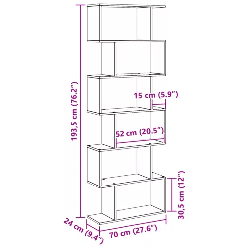  Könyvespolc Fekete Tölgy - 70 x 24 x 193.5 cm, Műgyanta