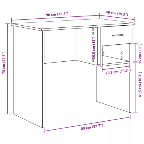 íróasztal tárolóval beton szürke 90x49.5x75 cm Mérnöki fa