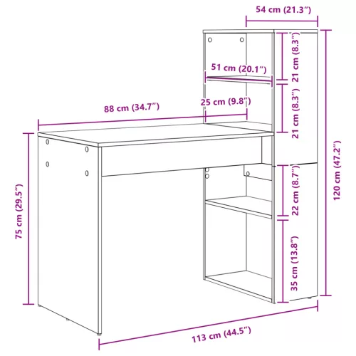  Asztal tárolóval Beton Szürke 113x54x120 cm Szerelt fa