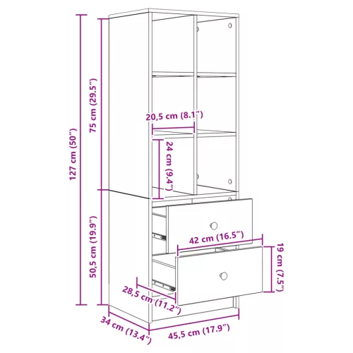  Magasfiú fiókkal Szürke Sonoma 45,5 x 34 x 127 cm