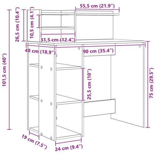  Asztal tárolóval Füstölt tölgy 90x48x101.5 cm Szerelt fa