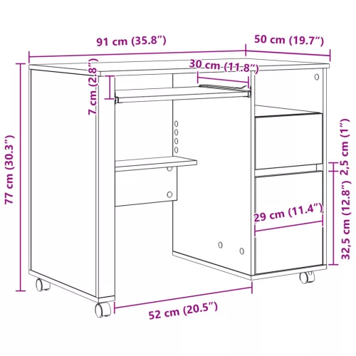  Barna Számítógép Asztal Füstölt tölgy Szerelt fa Kompakt Fiókok
