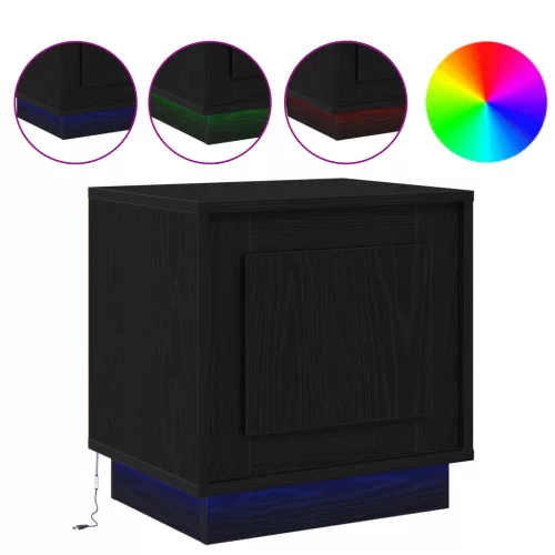  Éjjeli asztal LED világítással Fekete tölgy 44x34,5x45 cm