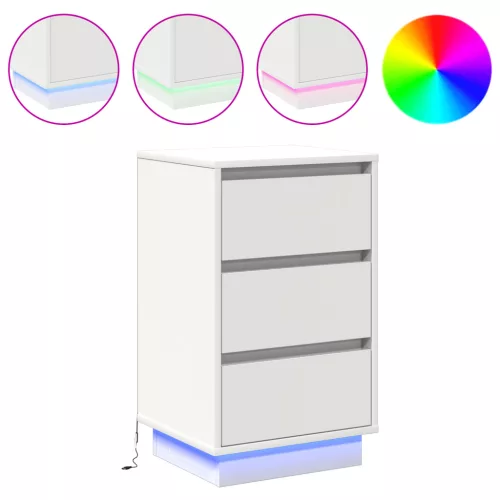  éjjeli szekrény LED világítással, fehér 39x34,5x65 cm szerelt fa