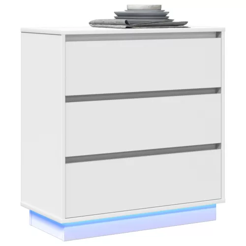  Éjjeli Szekrény LED Fénnyel Fehér 71x34,5x75 cm Műanyag Fa