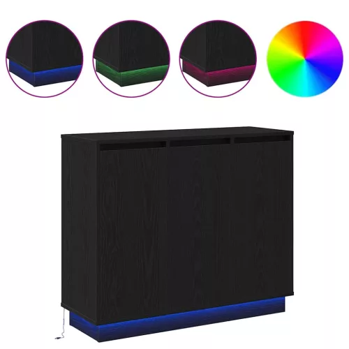  LED tálaló polcokkal Fekete tölgy 90 x 32 x 75 cm Faanyag