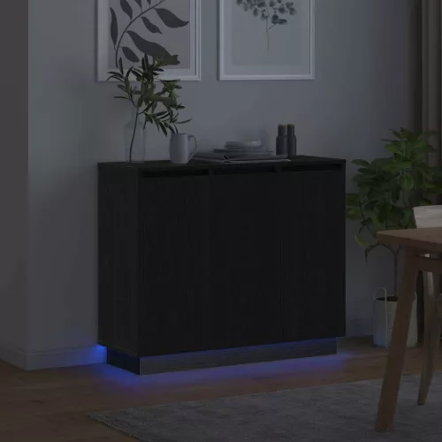  LED tálaló polcokkal Fekete tölgy 90 x 32 x 75 cm Faanyag
