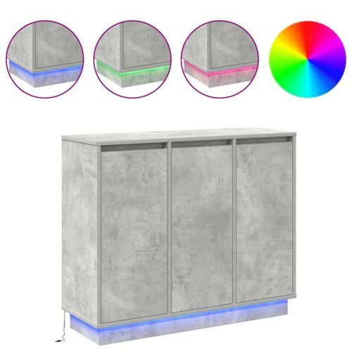  LED tálaló polcokkal Beton Szürke 90 x 32 x 75 cm Faanyag