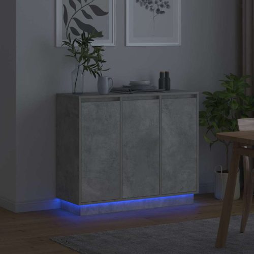  LED tálaló polcokkal Beton Szürke 90 x 32 x 75 cm Faanyag