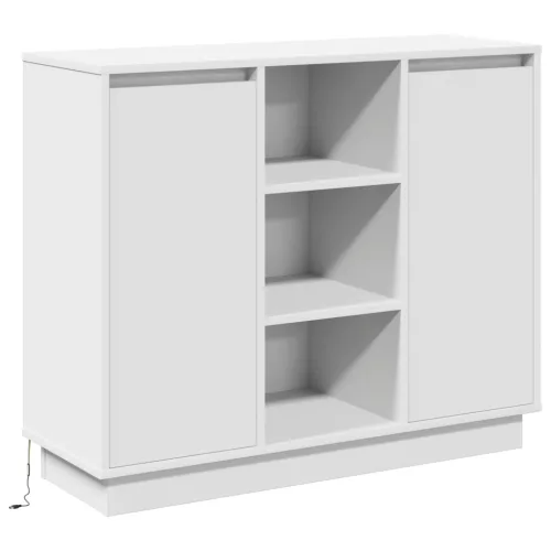  LED-es oldalszekrény Fehér 90x32x75 cm Mérnöki fa