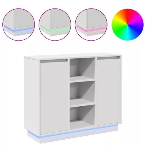  LED-es oldalszekrény Fehér 90x32x75 cm Mérnöki fa