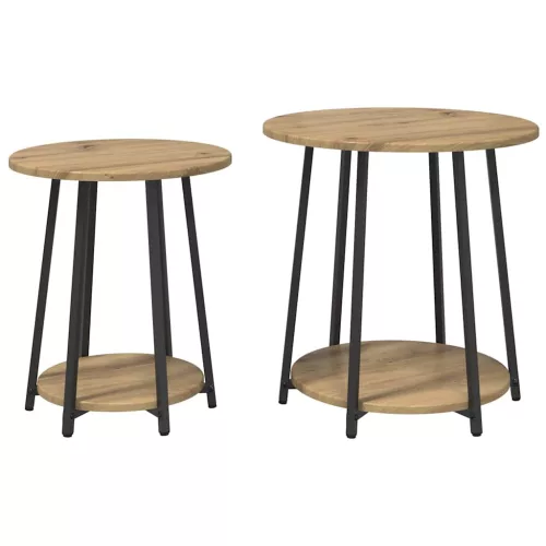  Kisasztal készlet polcokkal 2 pcs Artisan tölgy és fekete
