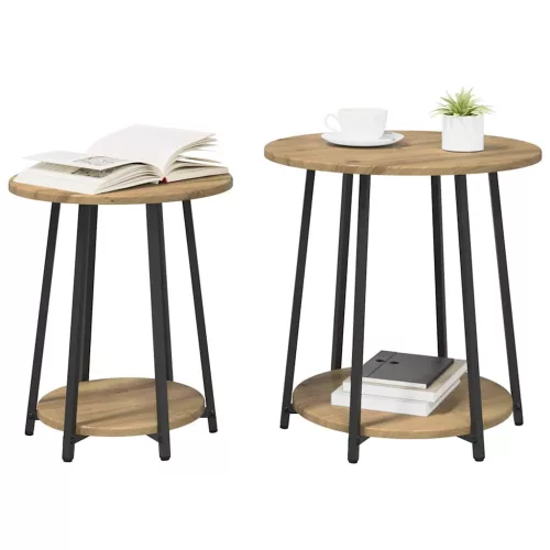  Kisasztal készlet polcokkal 2 pcs Artisan tölgy és fekete