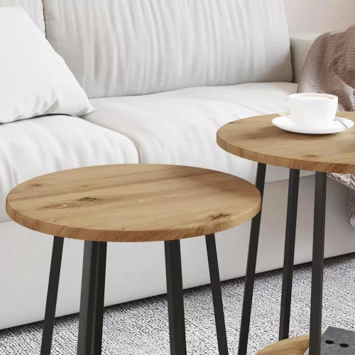  Kisasztal készlet polcokkal 2 pcs Artisan tölgy és fekete